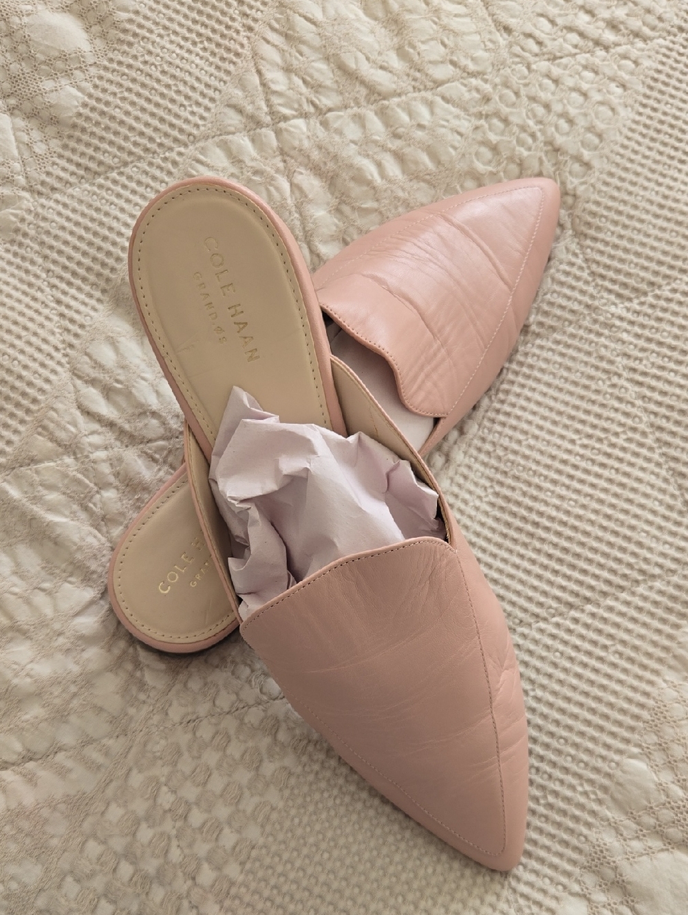 Cole Haan Blush Pink Leather Pointed-Toe Slip-On Mules Normcore Feminine 9.5